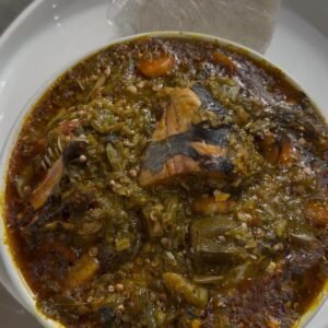 Bowl of seafood okra +1 wrap (pounded yam, Fufu, Amala , semolina)